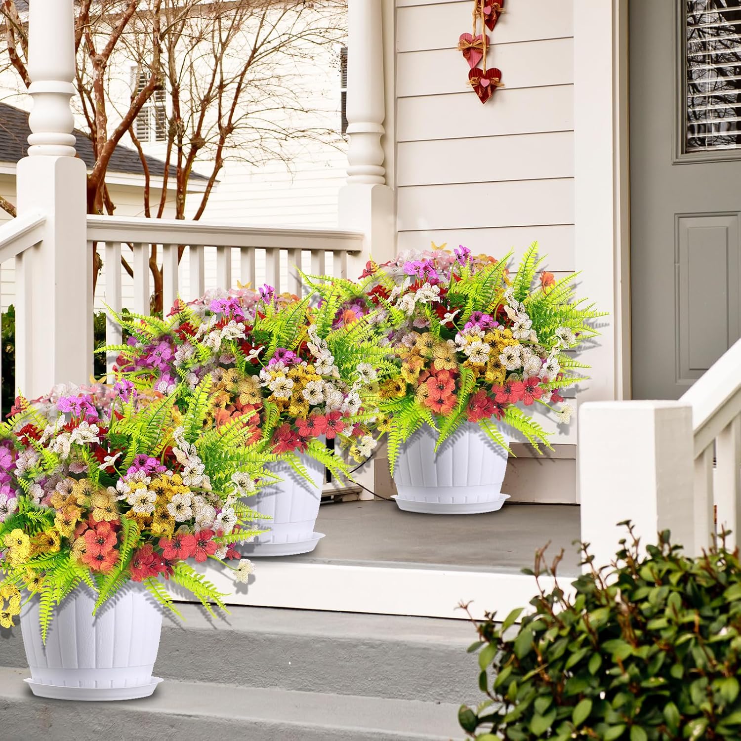 14Pcs Artificial Flowers Outdoor Uv Resistant Fake Flower For Outside Faux Greenery Plant Planter Plastic Flowers - No Maintenance Outdoor Faux Flowers For Porch Garden Home Decor (Mix 4)