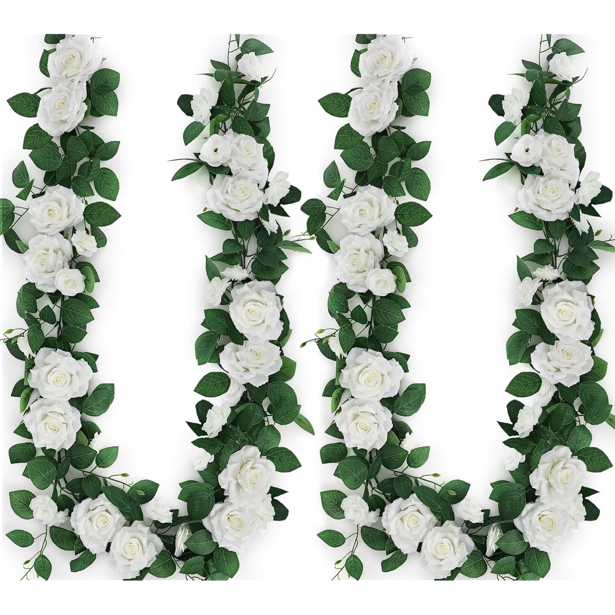 Pack Of 2 Artificial Rose Garlands, 5.9 Ft Flower Floral Vine For Wedding Arch Aisle Mantle Table Runner Centerpieces Backdrop Patio Decorations - White