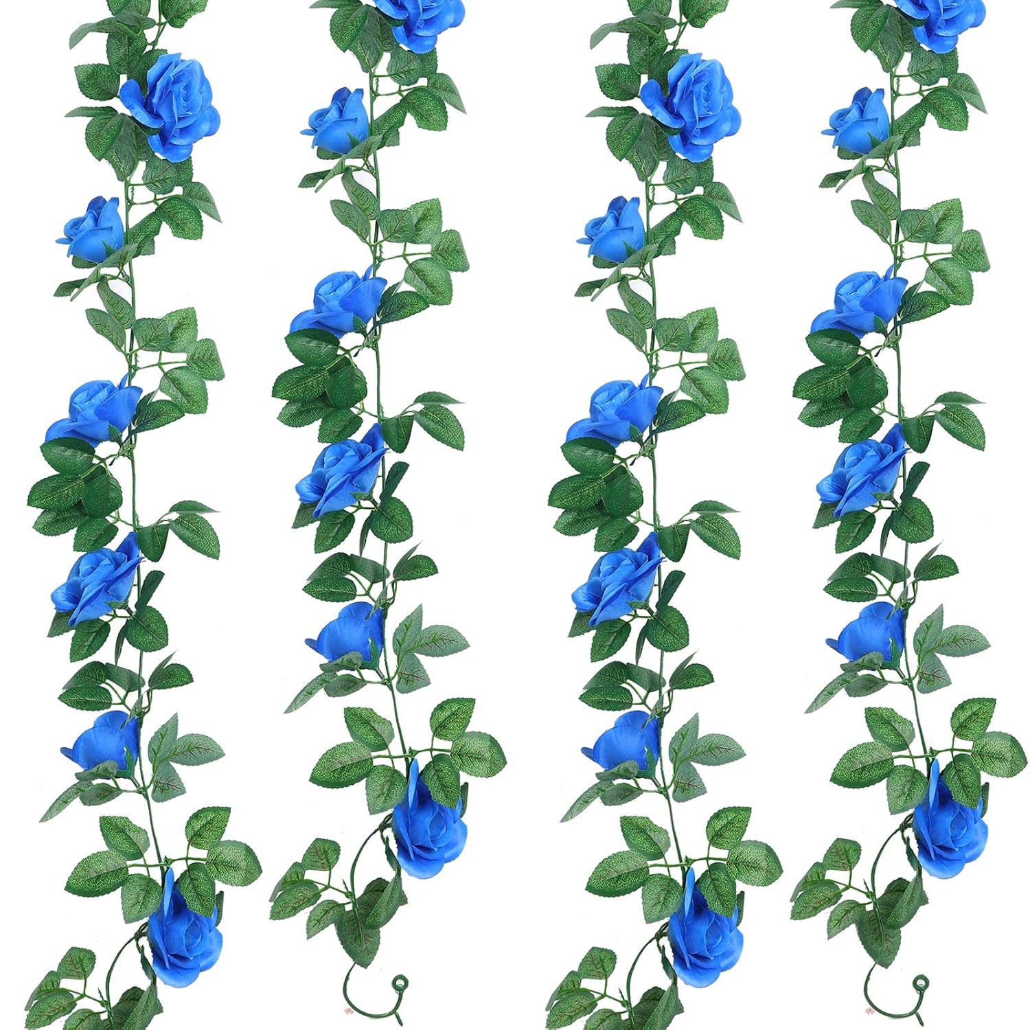 Artificial Rose Garlands Rose Vines Leaves Banners Hanging Fake Floral Garland Flower Vine For Wedding Arch Ceremony Home Garden Outdoor Party Wall Decorations, 14.4 Ft(Royal Blue,2 Pieces)