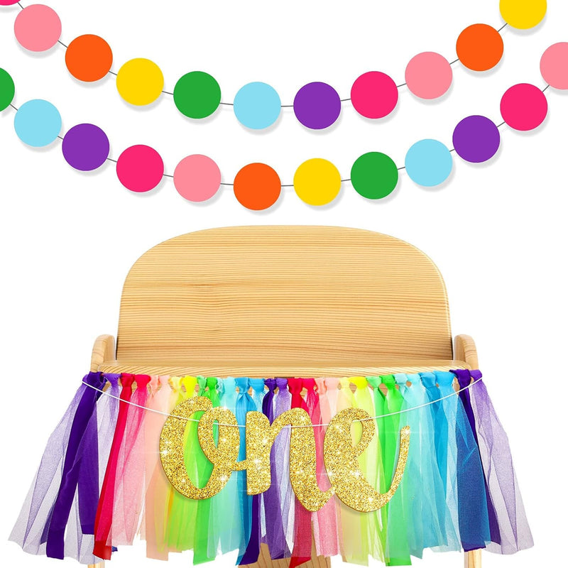 Rainbow High Chair Banner Highchair Tutu Skirt High Chair Decoration W