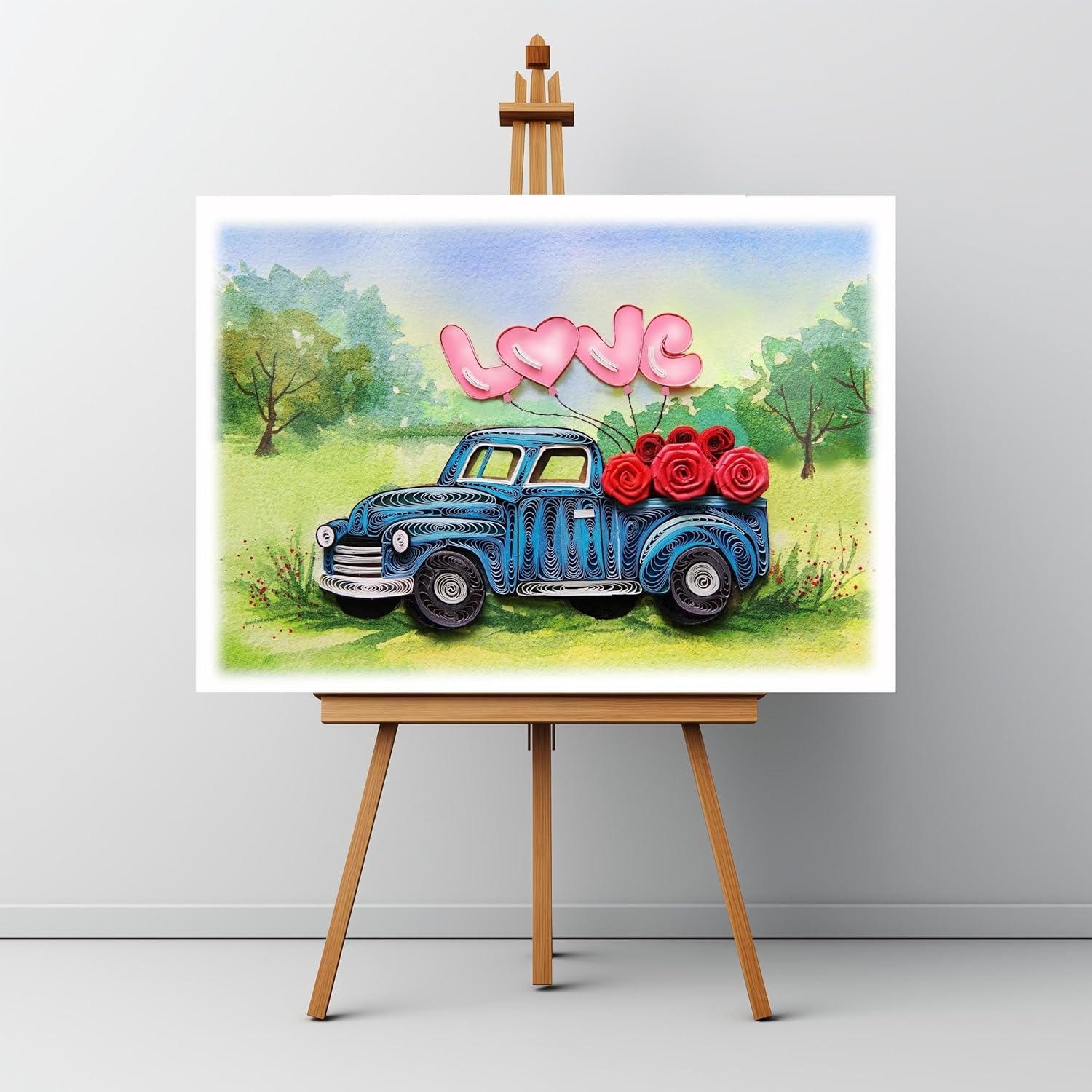 Valentine'S Day Card, Red Car Romantic Love Quiling Card For Valentines, Wedding, Anniversary, Mothers Day, Quilled Card For Women, Parents, Girlfriend, Husband, Wife (Love Red Car)
