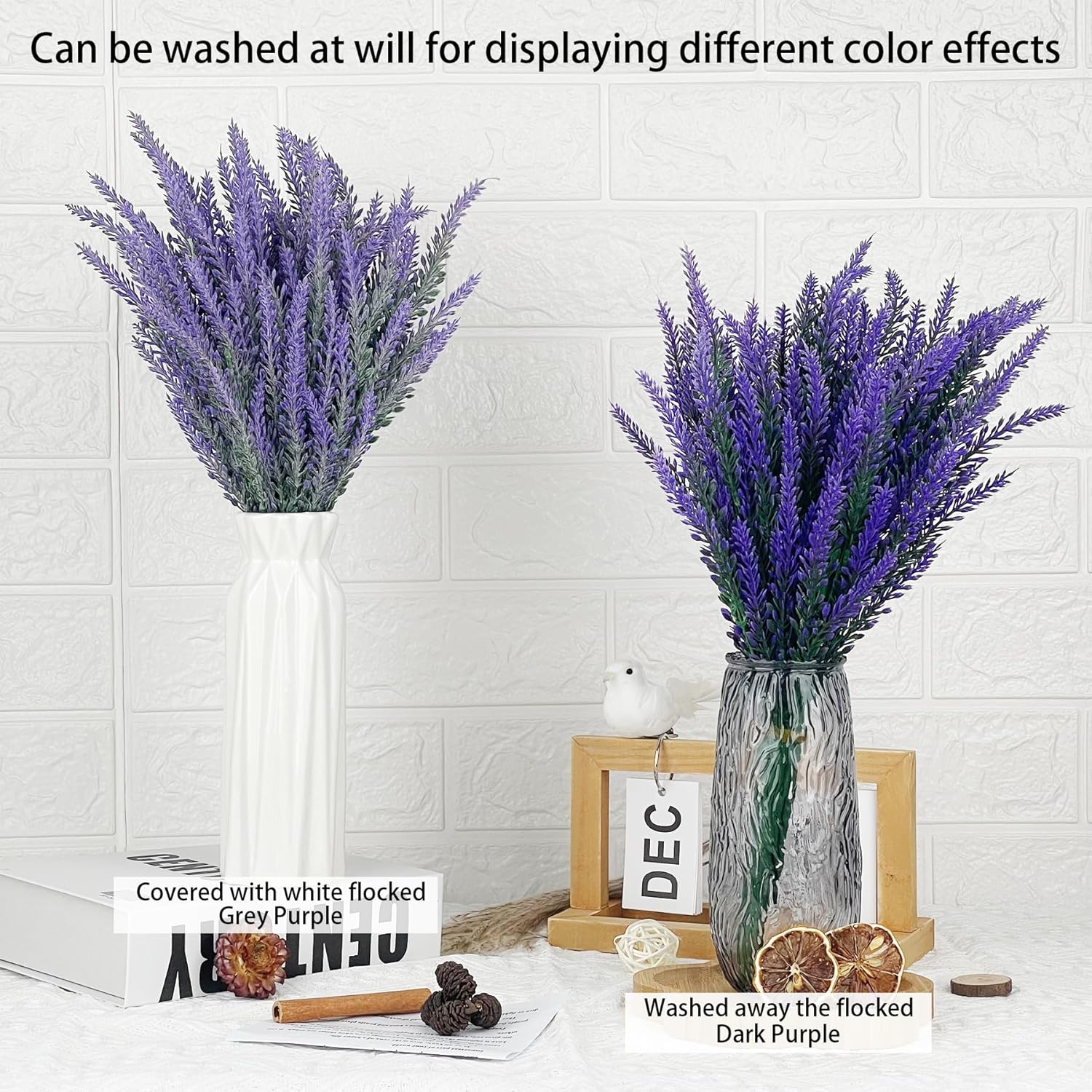 26 Bundles Lavender Artificial Plants Outdoor, Fake Lavender Artificial Flowers For Home Decor, Faux Plastic Purple Plants For Kitchen Garden Patio Porch Window Box Decoration