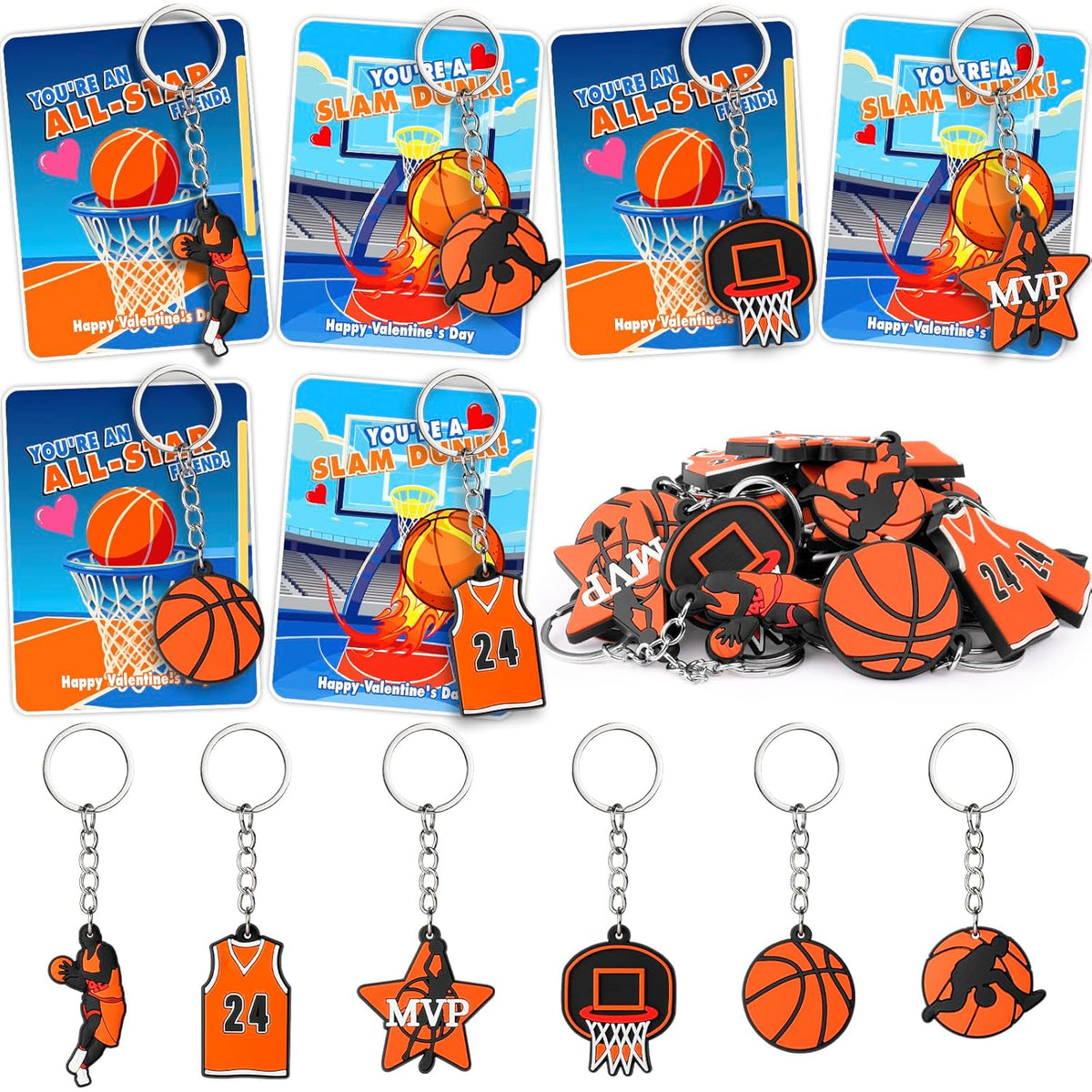 Valentines Day Cards For Kids Gifts: 30 Pack Sports Ball Basketball For Classroom School Valentines Day Gifts Exchange Sports Party Favors Bulk For Boys Girls Toddlers Kids