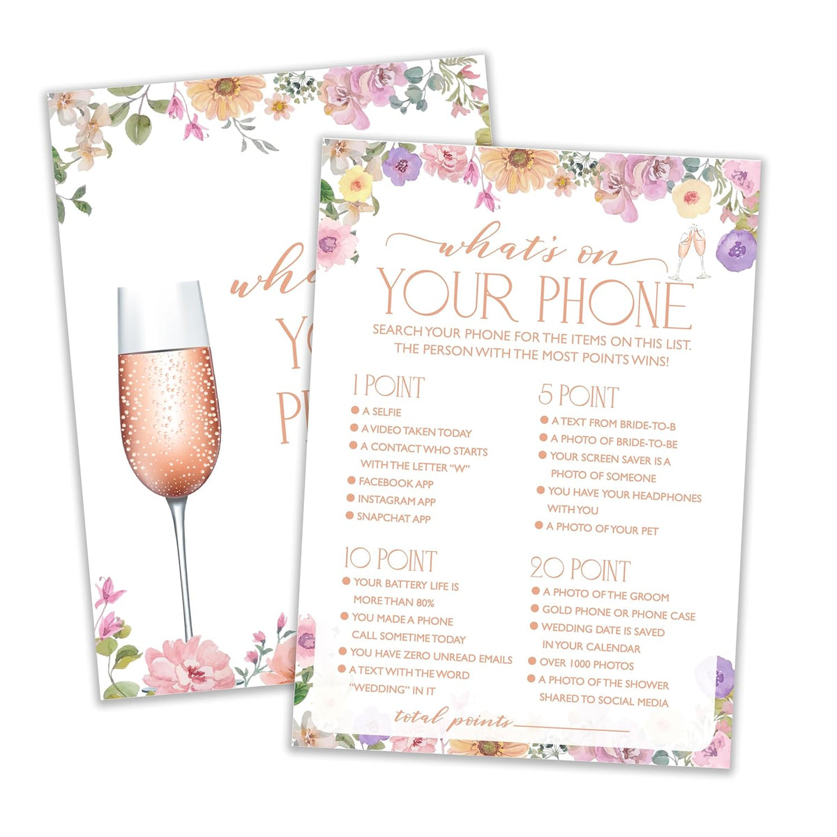 Bridal Shower Games, Wildflowers Games, What'S On Your Phone Games, Bachelorette Party Decorations, Engagement Party Supplies, Couple Shower Ideas, Spring Flowers Wedding Games For 25 Guests-12