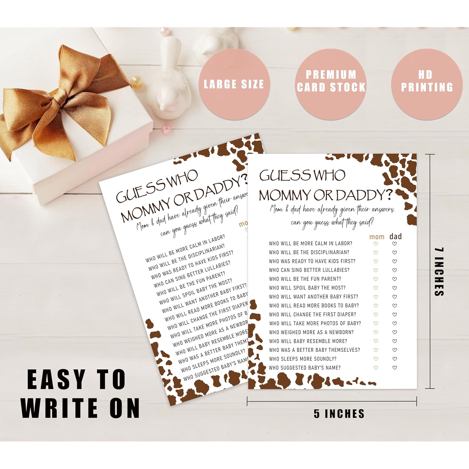 Baby Shower Games - Guess Who Mommy Or Daddy Game For 30 Guests With Game Cards, Gender Reveal Game, Cowboy Baby Shower Supplies (31)