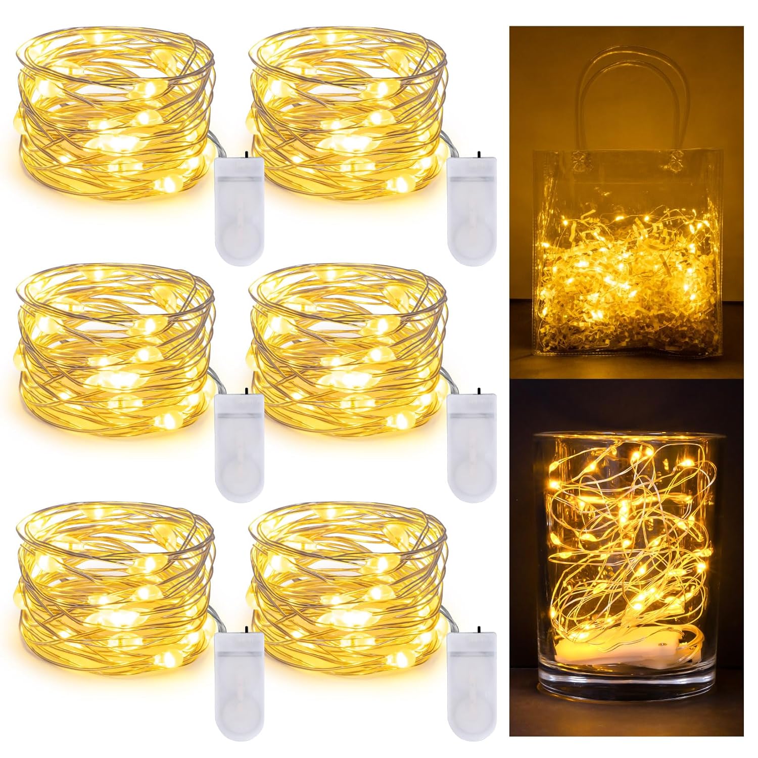 Christmas Fairy Lights - 6 Pcs String Light Indoor Battery Operated Warm White Lights For Christmas Tree, Diy Crafts, We