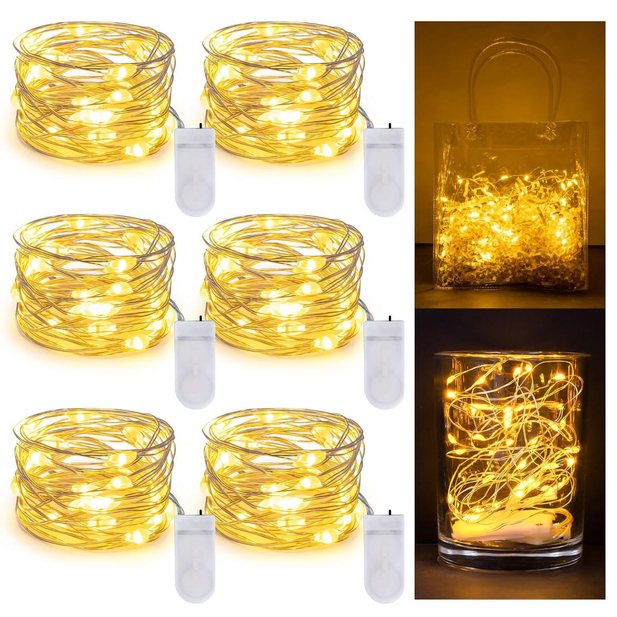 Christmas Fairy Lights - 6 Pcs String Light Indoor Battery Operated Warm White Lights For Christmas Tree, Diy Crafts, We