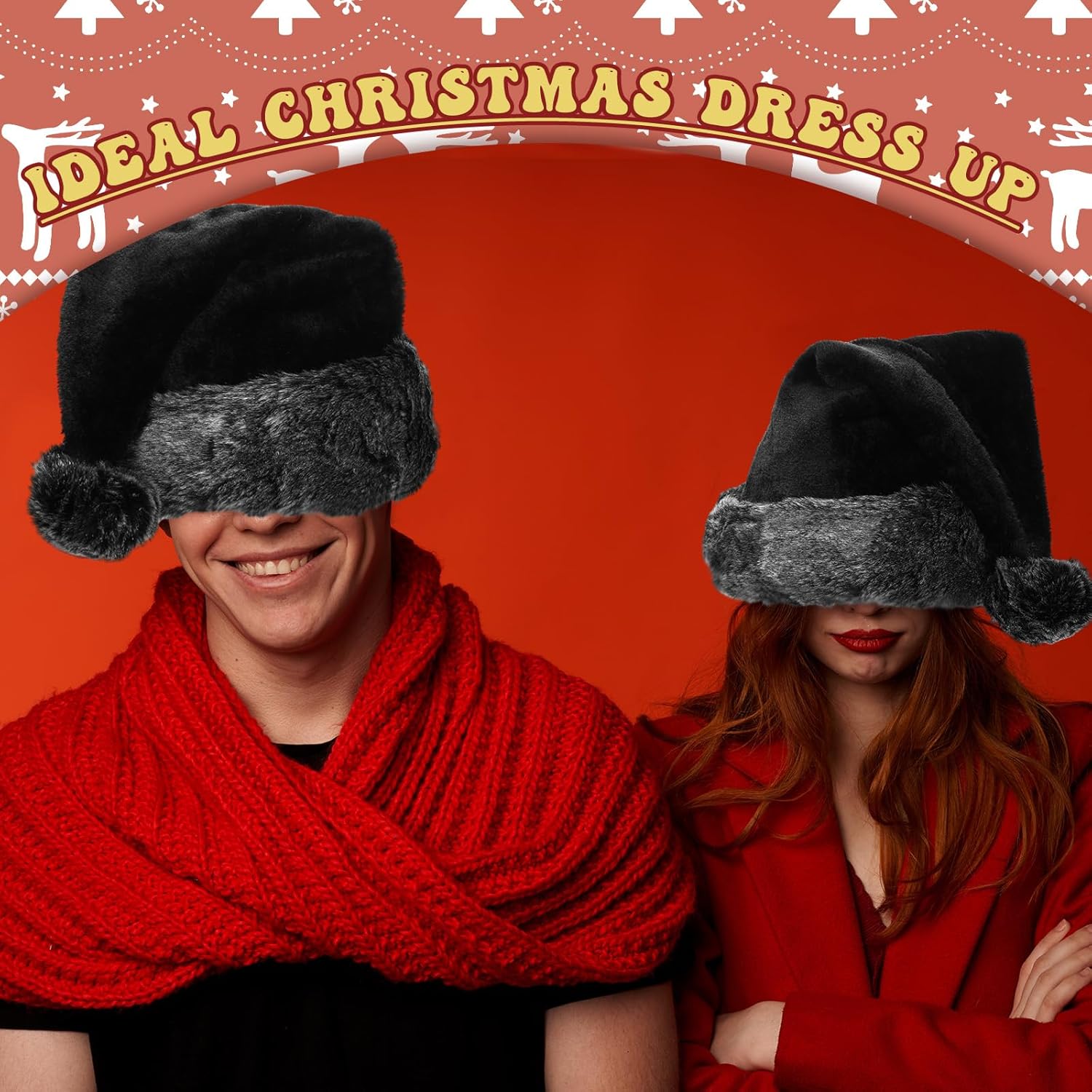 2 Pack Black Santa Hat - Soft Plush Xmas Hat For Black Christmas Theme New Year Festive Holiday Party Supplies