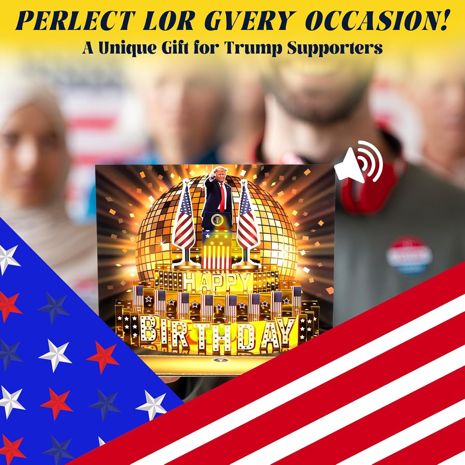 Birthday Card, Talking Donald President Greeting Cards With Real Voice Message & Light For Men And Women, Parents, Couples (Birthday -Golden Cake)