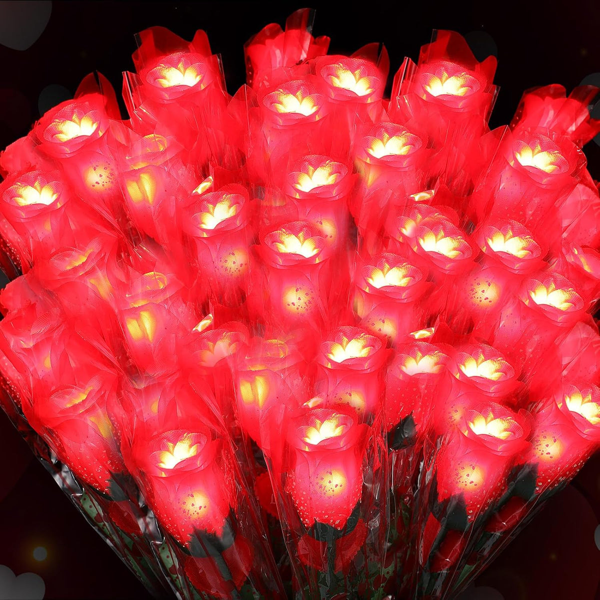24 Pcs Rose Flower Lights Red Artificial Valentine'S Day Glowing Light Up Rose Single Stem Realistic Faux Silk Flower Bouquet For Valentine Wedding Birthday Bridal Shower Decor
