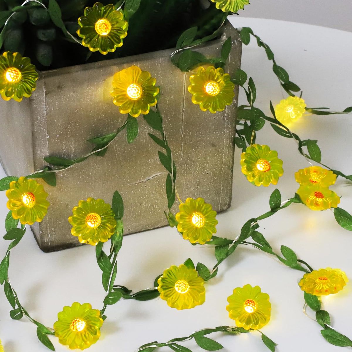 Sunflower Decor Flower String Lights Vines With Fairy Lights Christmas, 30 Led Copper Wire With Remote Control Battery O
