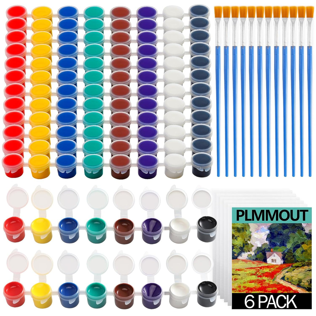 Mini Acrylic Paint Sets For Kids,12 Pcs Paint Strips In 8 Colors With 12 Paintbrushes,Washable Watercolor Paint Set With 6 Pcs Painting Canvas,Birthday Home Party Favors