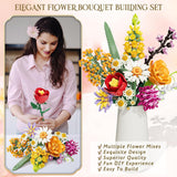 Flowers Bouquet Building Set, 1070Pcs Artificial Plant Flower Kit Toy For Adults Kids Women Her, Wildflower Botanical Collection, Home Decor Gift For Birthday, Christmas, Valentines (No Vase)