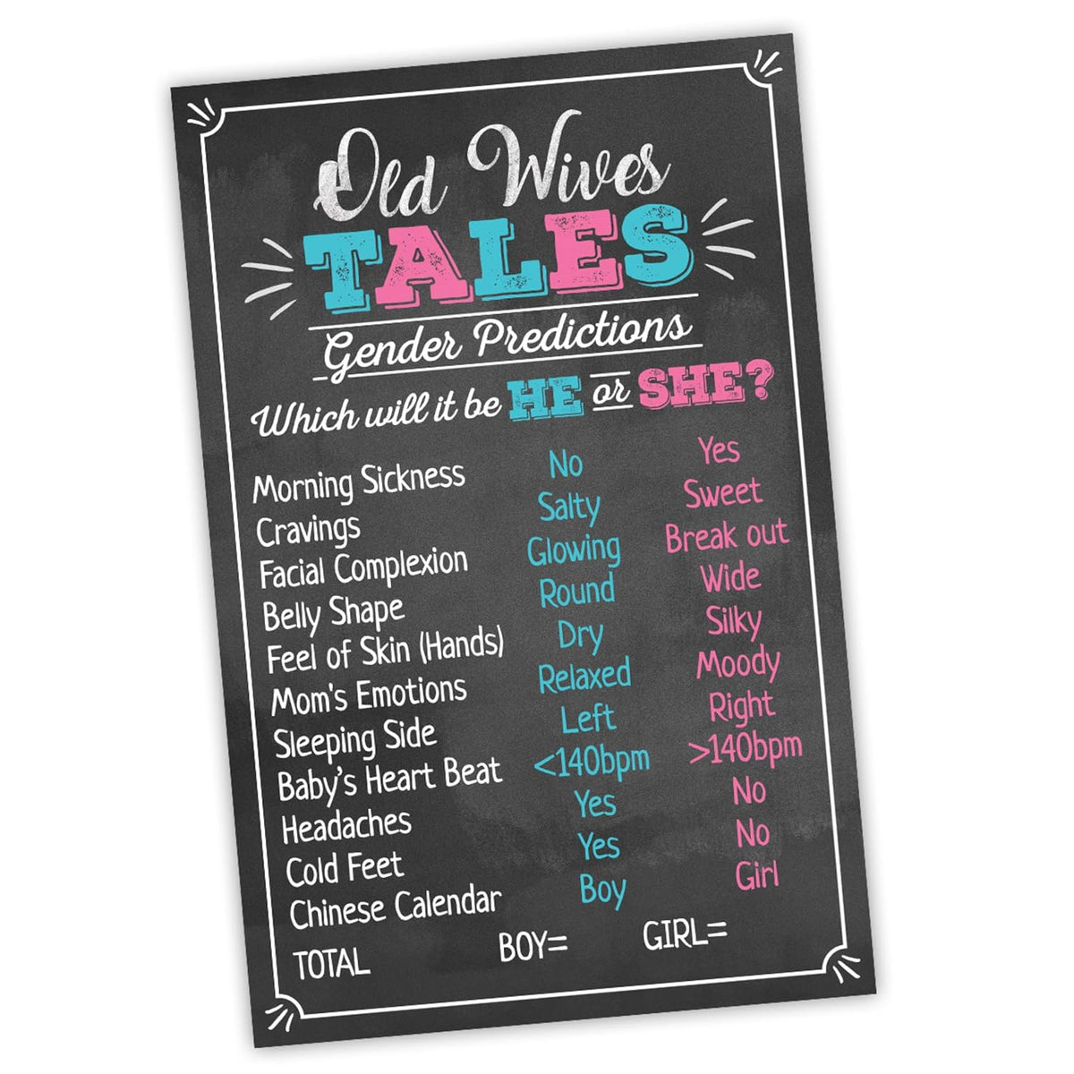 Old Wives Tales Gender Reveal Party Game Poster 11" X 17" Black, Pink & Blue- Boy Or Girl Party Supplies, Activity, Decorations