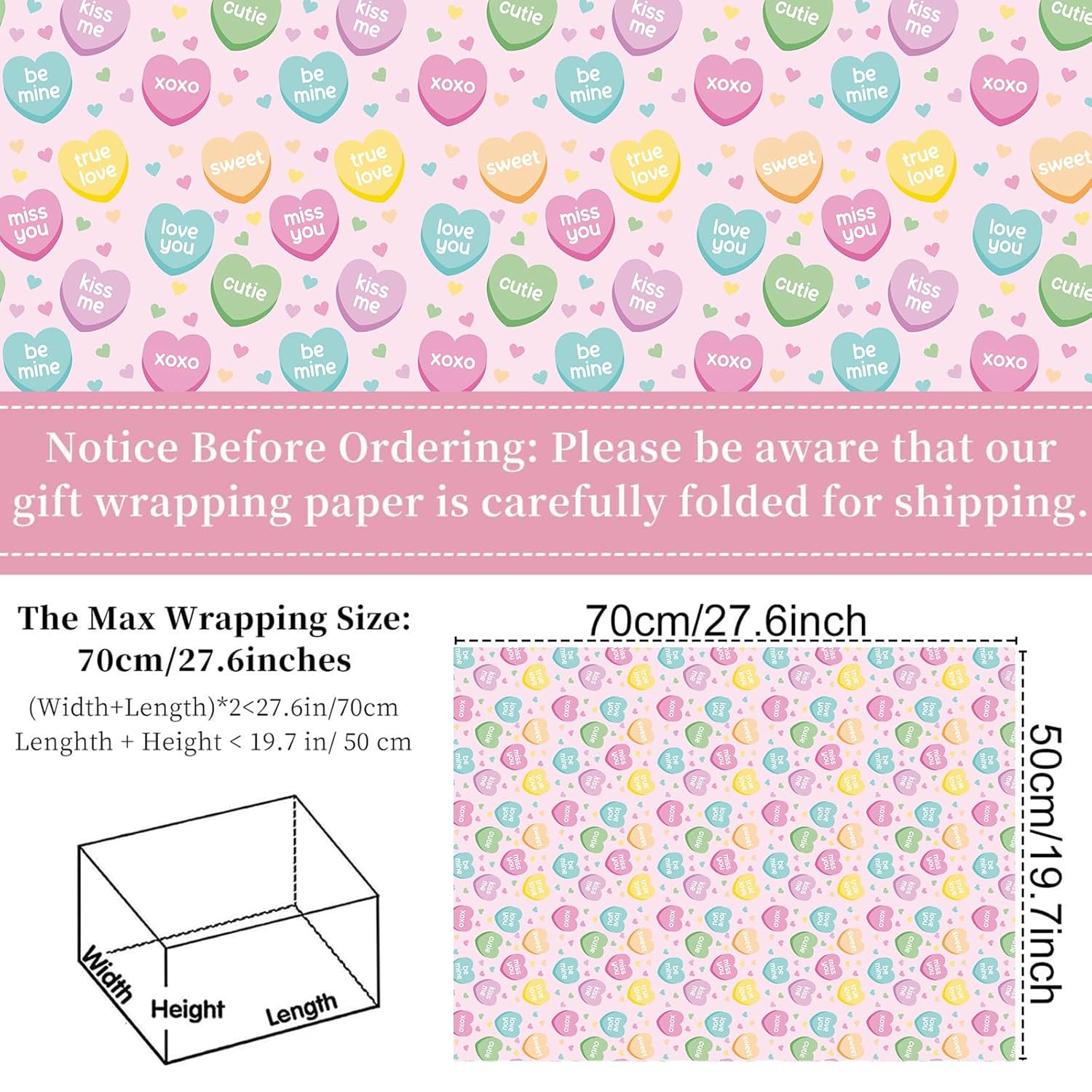 10 Sheets Galentine'S Day Conversation Heart Wrapping Paper - Not Roll - 19.7 X 27.6 Inch Romantic Love Heart Patterns Gifts Wrap Paper For Valentine’S Day Wedding Party Supplies