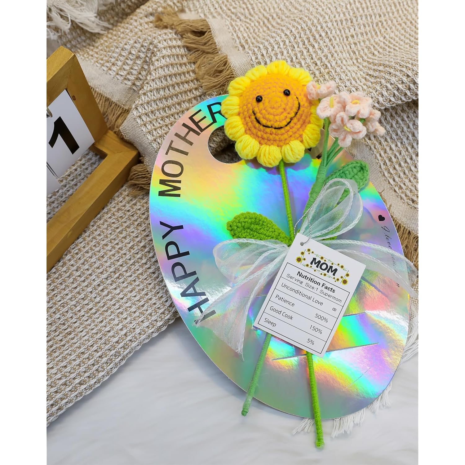 Handmade Crochet Flowers For Mom With Heartfelt Cards Handmade Knitted Flower Bouquet Mother’S Day Gift