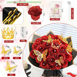 28 Red Glitter Roses Bouquet - Artificial Flowers Bouquet With Diomand Pins,Red Roses Diy Fake Flower Bouquet Kit - Sparkling Flower Arrangement For Valentine’S Day,Anniversary,Weddings Engagement