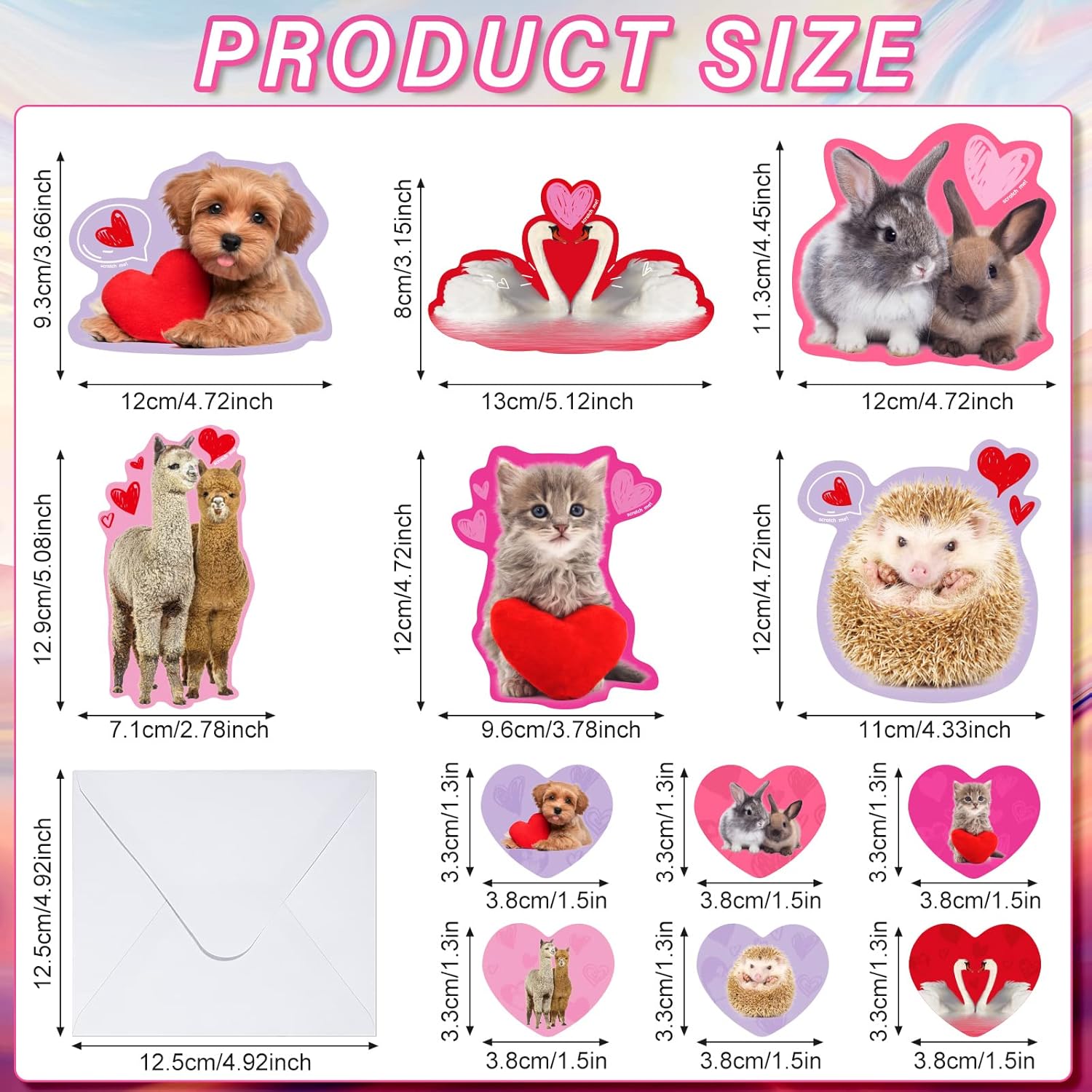 36 Pcs Valentines Animal Scratch Sniff Cards For Valentines Day Gift Strawberry Scented Cards Stickers Envelopes For Exchange Gift Party Supplies Favors(Animal)