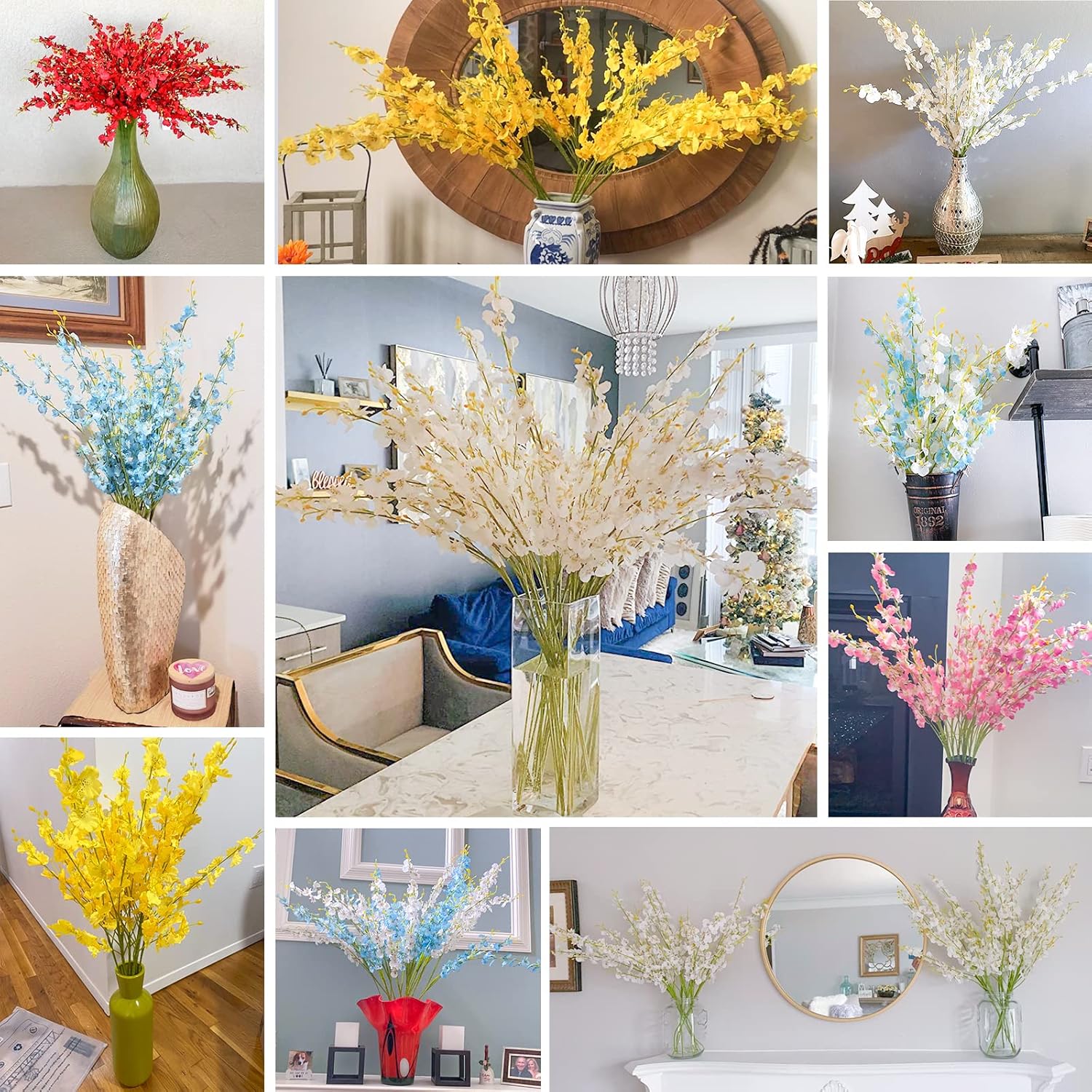 Artificial Orchid Silk Fake Flowers Faux Dancing Lady Orchids Stems Flower 10 Pcs Real Touch For Wedding Home Office Party Hotel Yard Decoration Restaurant Patio Festive Furnishing(Yellow)