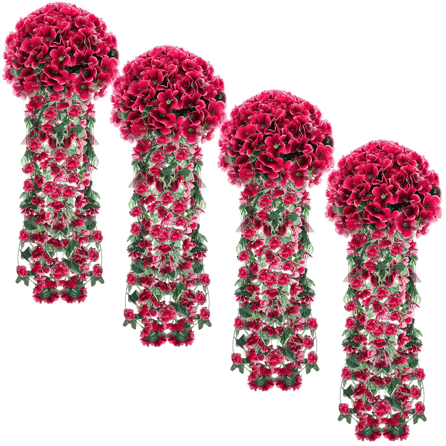 4 Pack Violet Hanging Flowers Artificial Decor 5 Petal Silk Violet Simulation Hanging Plant Faux Royal Artificial Orchid For Home Garden Wedding Indoor Outdoor(Rose Red)