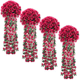 4 Pack Violet Hanging Flowers Artificial Decor 5 Petal Silk Violet Simulation Hanging Plant Faux Royal Artificial Orchid For Home Garden Wedding Indoor Outdoor(Rose Red)