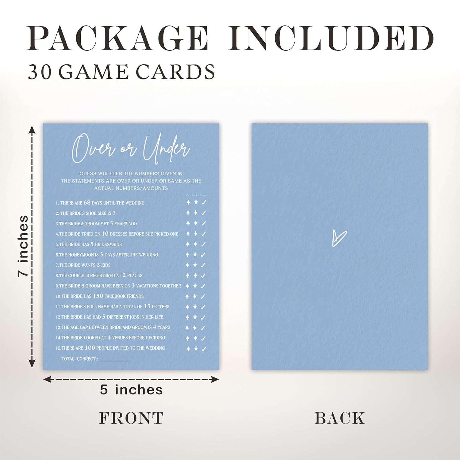 Bridal Shower Game Cards - Guess Over Or Under Game - 30 Pcs Blue Theme Wedding Party Games Game Cards, Engagement Party Game, Modern Bridal Shower Party Favor & Decorations - B07