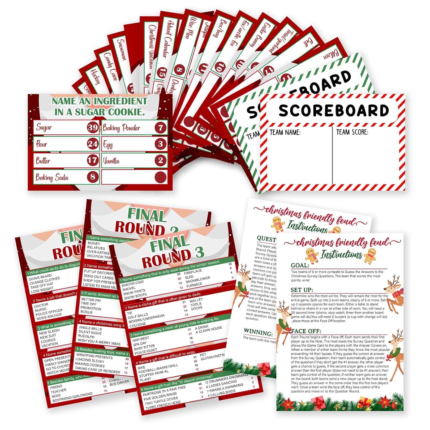 Christmas Friendly Feud Game For Family Activity, Christmas Ice Breaker Party Games For Game Night, Winter Holiday Party Supplies, Feud Trivia Quiz Cards -Gm01
