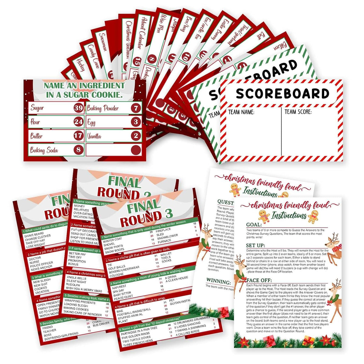 Christmas Friendly Feud Game For Family Activity, Christmas Ice Breaker Party Games For Game Night, Winter Holiday Party Supplies, Feud Trivia Quiz Cards -Gm01