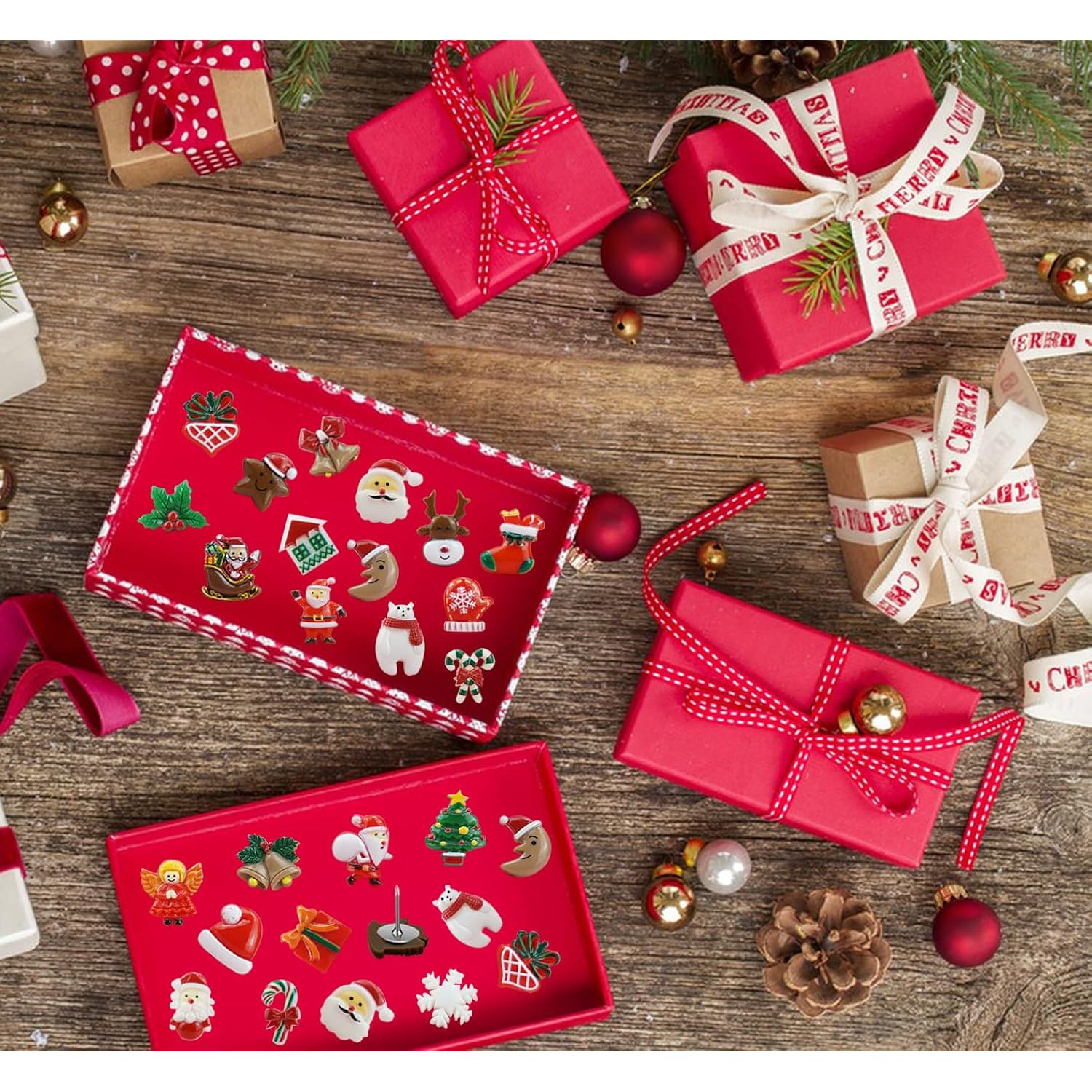 48 Pcs Christmas Themed Pushpins - Decorative Thumb Tacks For Corkboard, Photo Wall, Notice Board & School Supplies