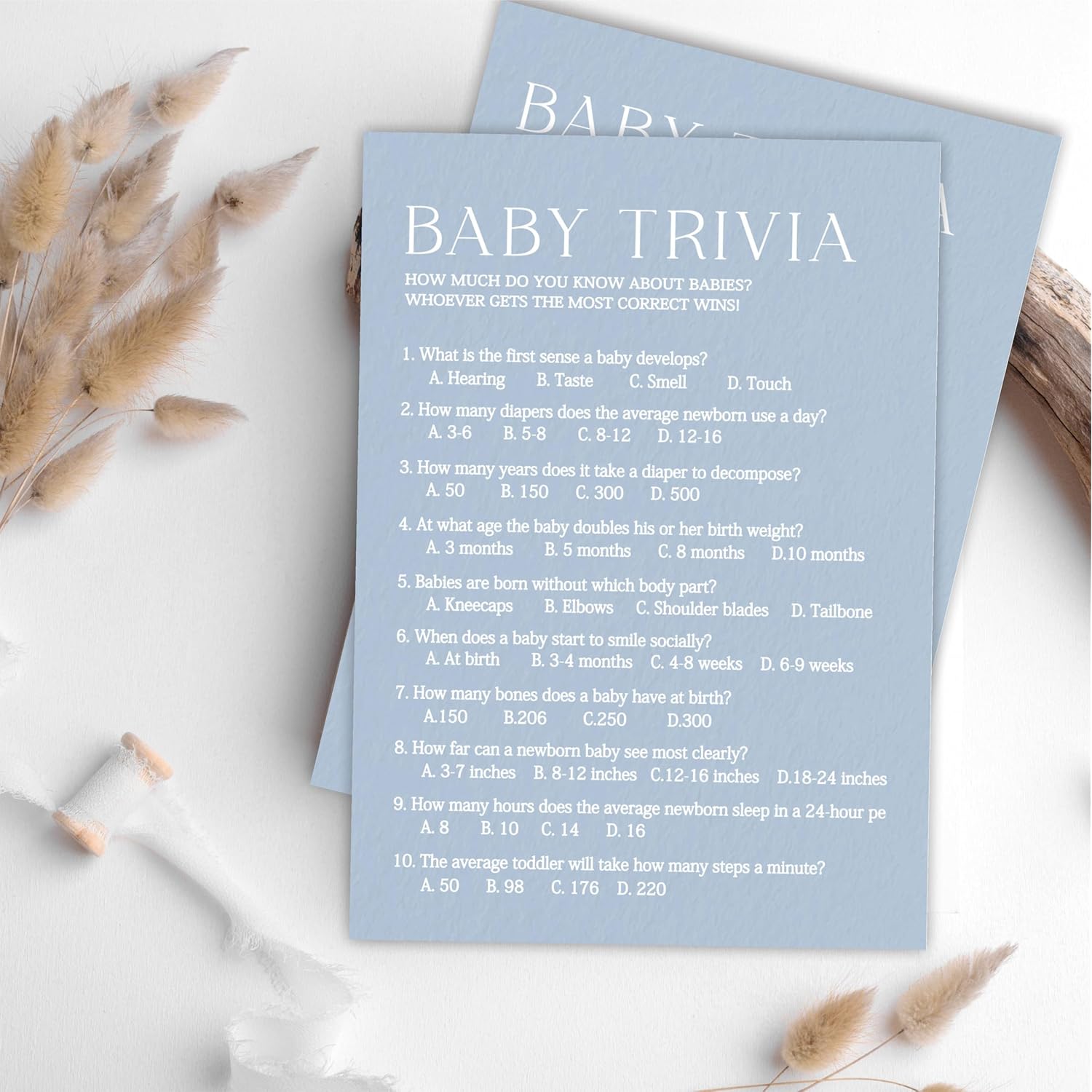 Baby Trivia Game Kits For Baby Shower - Minimalism Sky Blue - 30 Fill In The Blank Game Cards With 1 Answer Card Each Set, Gender Reveal, Gender Neutral?Party Favor & Decor - B06