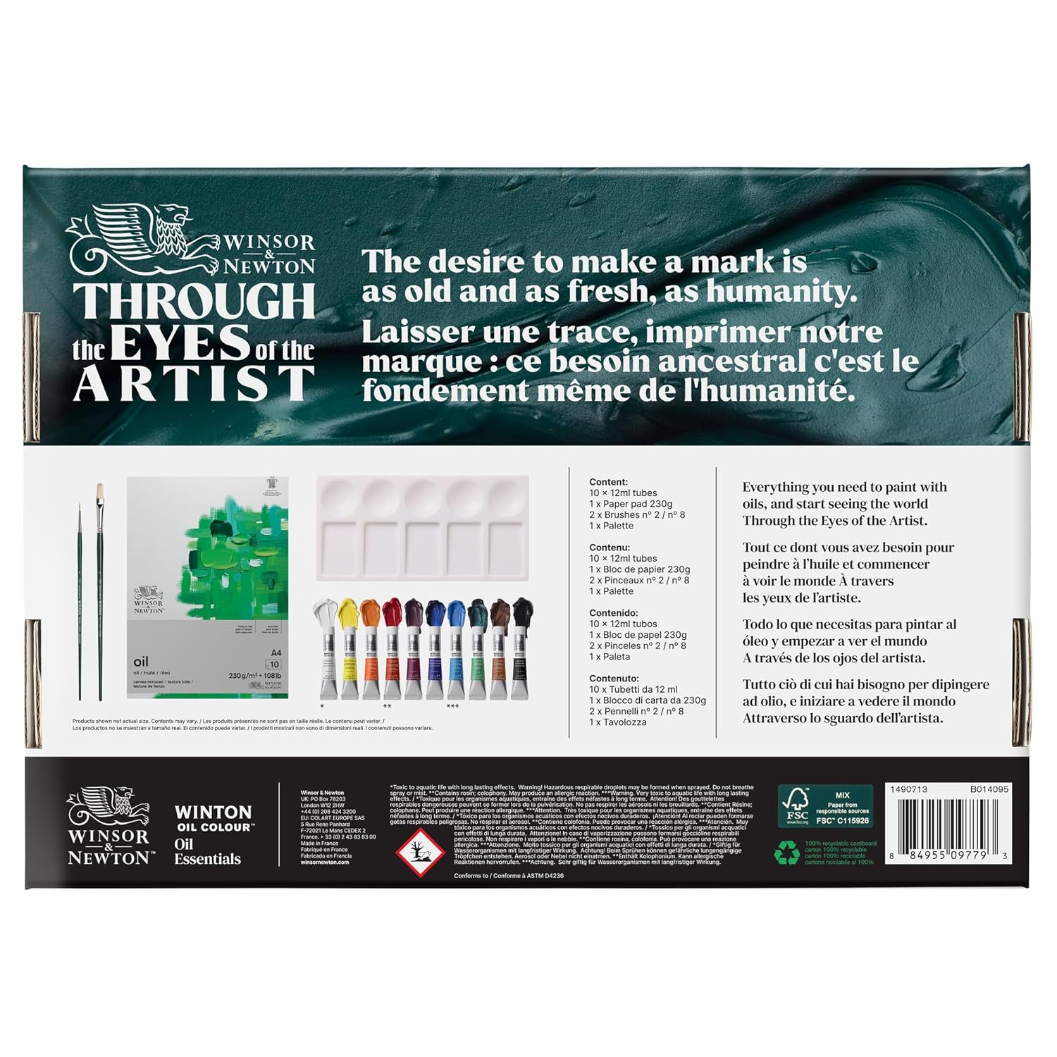Winsor & Newton Winton Oil Colour Paint, Set of 10 x 12ml Tubes (includes 2 Brushes, Pad, Palette)