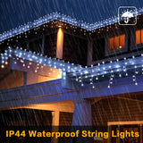 Christmas Lights Outdoor, 33Ft 400 Led Icicle Lights For Outside, Plug In Curtain String Lights With 8 Modes Waterproof