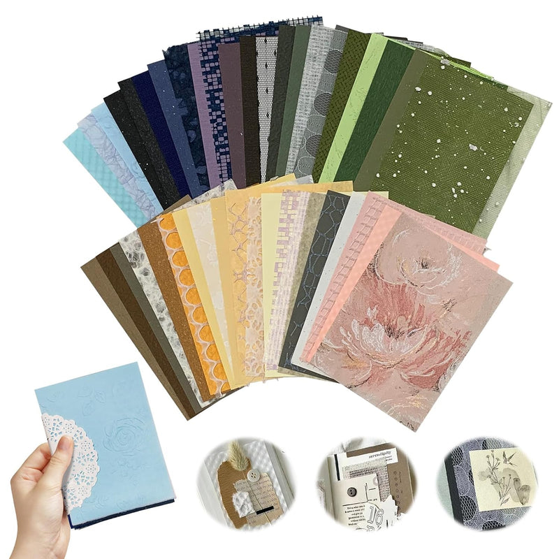 50Pcs A6 Scrapbook Paper Textured Paper, Handmade Paper Sheets Collage