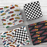 Race Car Wrapping Paper For Kids Birthday - Flames, Checkered Flags, Colorful Racing Cars And Happy Birthday Words Designs - 20 X 29 Inches, 8 Folded Sheets, Easy To Store…