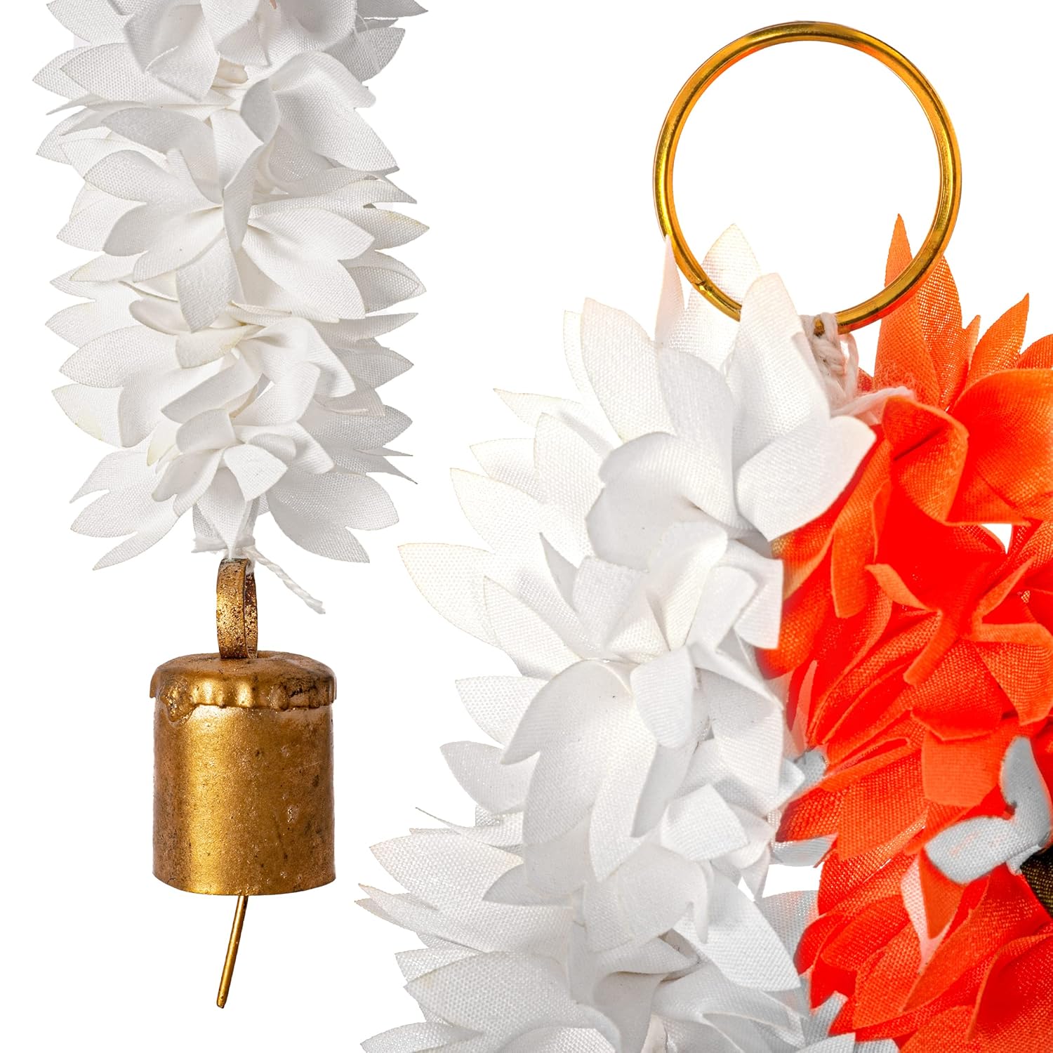 Toran Bandanwaar Artificial Flower Garland For Wall Door Hanging Home Temple Festival Wedding Function Party Decoration Décor And Gifting (White And Orange)