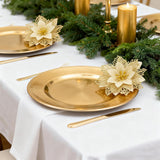 Poinsettia Flowers For Christmas Tree, 12 Pcs Glitter Christmas Flowers Artificial Poinsettia Flowers With Clips Stems Xmas Tree Ornaments For Christmas Party Wreath Decoration (Hollow Gold)
