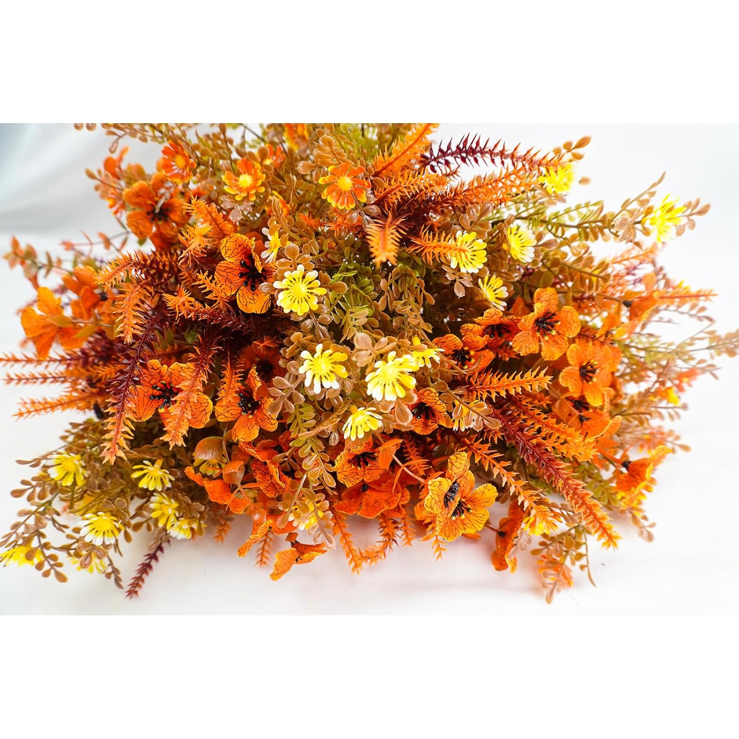 64Pcs Fall Artificial Flowers Outdoor Uv Resistant Faux Plastic Autumn Plants No Fade Fall Orange Mums For Home Outside Garden Window Box Wedding Party Fall Decor