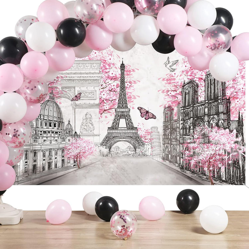 76 Pcs Paris Party Supplies Set Pink Paris Theme Party Decoration Eiff