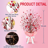 Heart-Shaped Artificial Berry Tree With Warm White Led Lights | Home Decor For Room, Mantel, Shelf & Tabletop Decoration | Indoor Fake Plant