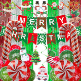 Christmas Decorations, Merry Christmas Decor Banner Hanging Swirls Candy Cane Balloons Tinsel Backdrop Glasses Frames For Indoor Outdoor Decorations