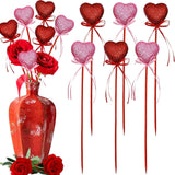 Valentine'S Day Glitter Foam Puffy Heart Picks Love Heart Shaped Artificial Berry Stems Floral Picks For Valentine'S Day Wedding Mother'S Day Birthday Flower Bouquet Vase Decor 6Pcs (Red Pink)