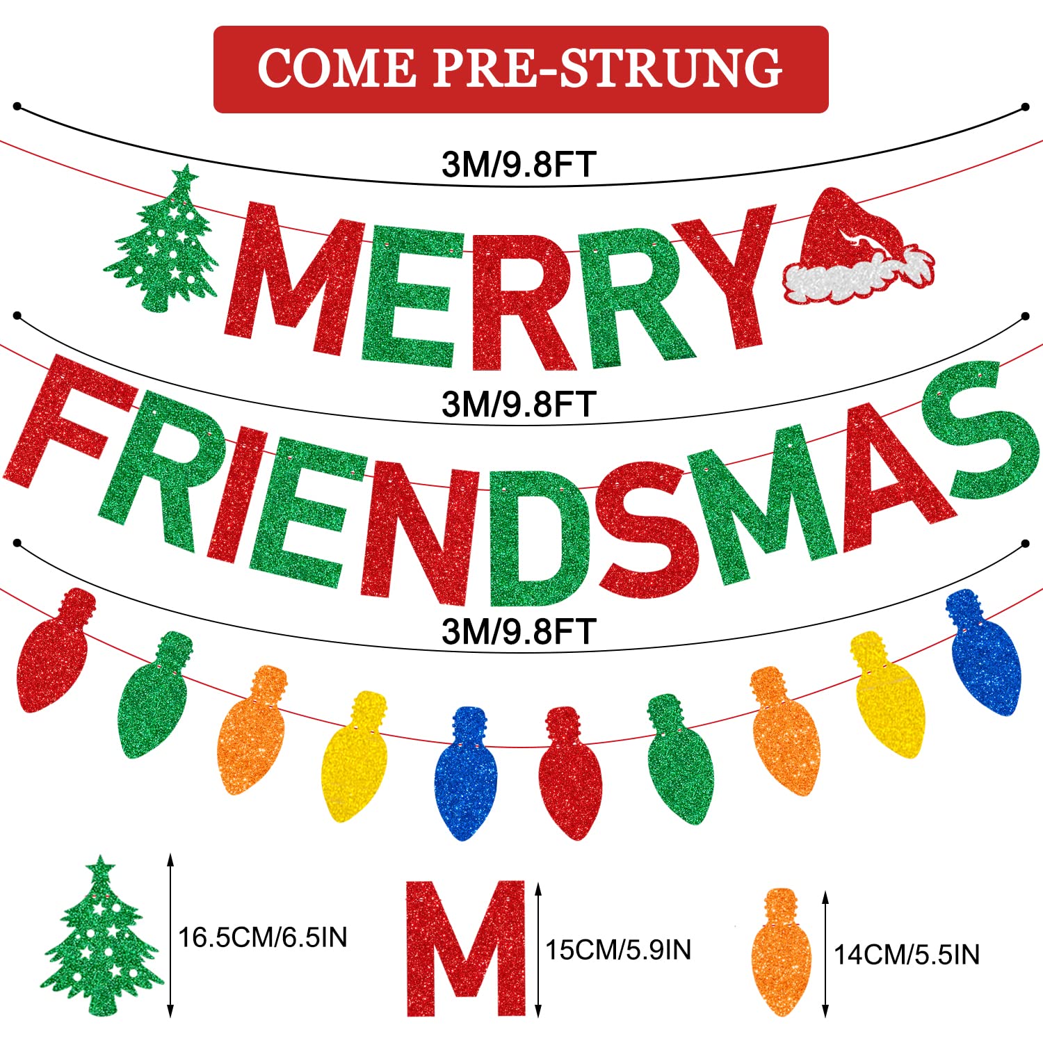 Red Green Glitter Merry Friendsmas Banner And Colorful Light Bulb Banner Friends Christmas Dinner Party Garland Banner Friendsmas Merry Christmas Holiday Party Fireplace Decorations