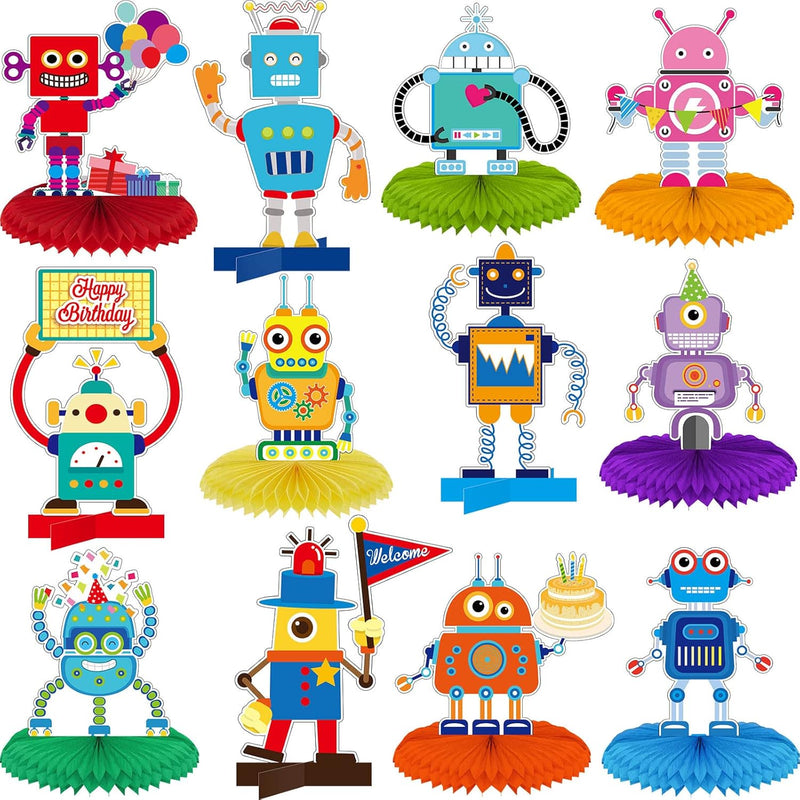 12 Pieces Robot Birthday Party Supplies Robot Party Honeycomb Centerpi