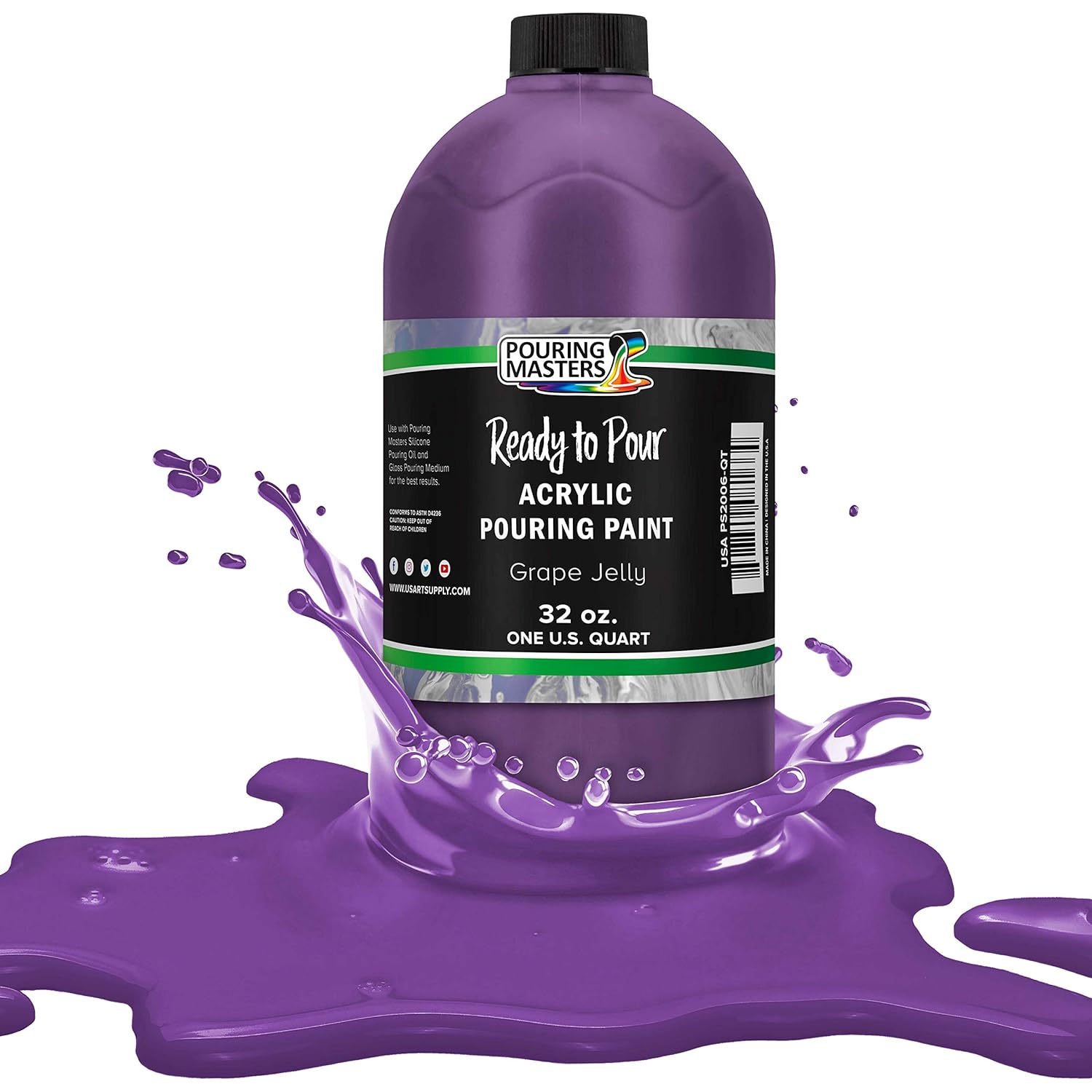 Pouring Masters Grape Jelly Ready To Pour Acrylic Pouring Paint - Premium 32-Ounce Pre-Mixed Fluid Acrylic Paint - Fluid Art Supplies For Canvas, Wood, Paper, Tile & Rocks