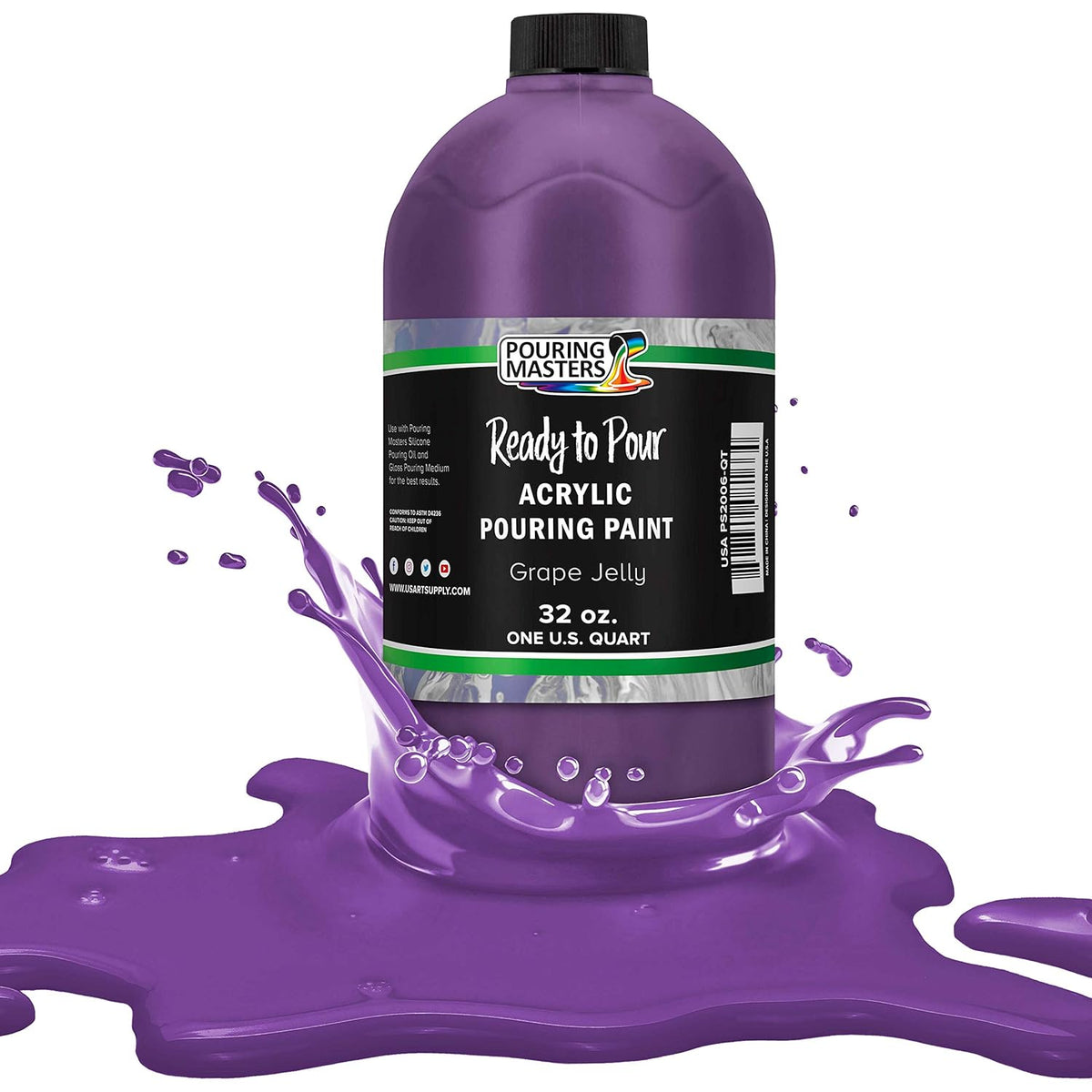 Pouring Masters Grape Jelly Ready To Pour Acrylic Pouring Paint - Premium 32-Ounce Pre-Mixed Fluid Acrylic Paint - Fluid Art Supplies For Canvas, Wood, Paper, Tile & Rocks