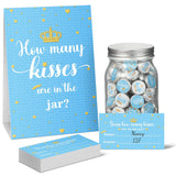 555 Pcs How Many Kisses Game Card Kit How Many Kisses Baby Shower Games Standing Sign Guessing Cards Baby Shower Stickers For Kid Sprinkle Birthday Party, No Candy And Jar(Blue Boy Style)