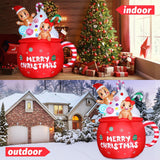 Christmas Inflatable Outdoor Decorations 6Ft Gingerbread Inflatables Christmas Blow Up Gingerbread Man Hot Cocoa Mug Can