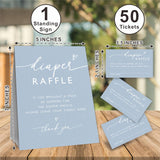 A07 Diaper Raffle Game Kit - 50 Sky Blue Tickets & Standing Sign, Decoration For Baby Shower, Gender Reveal, Party Favor