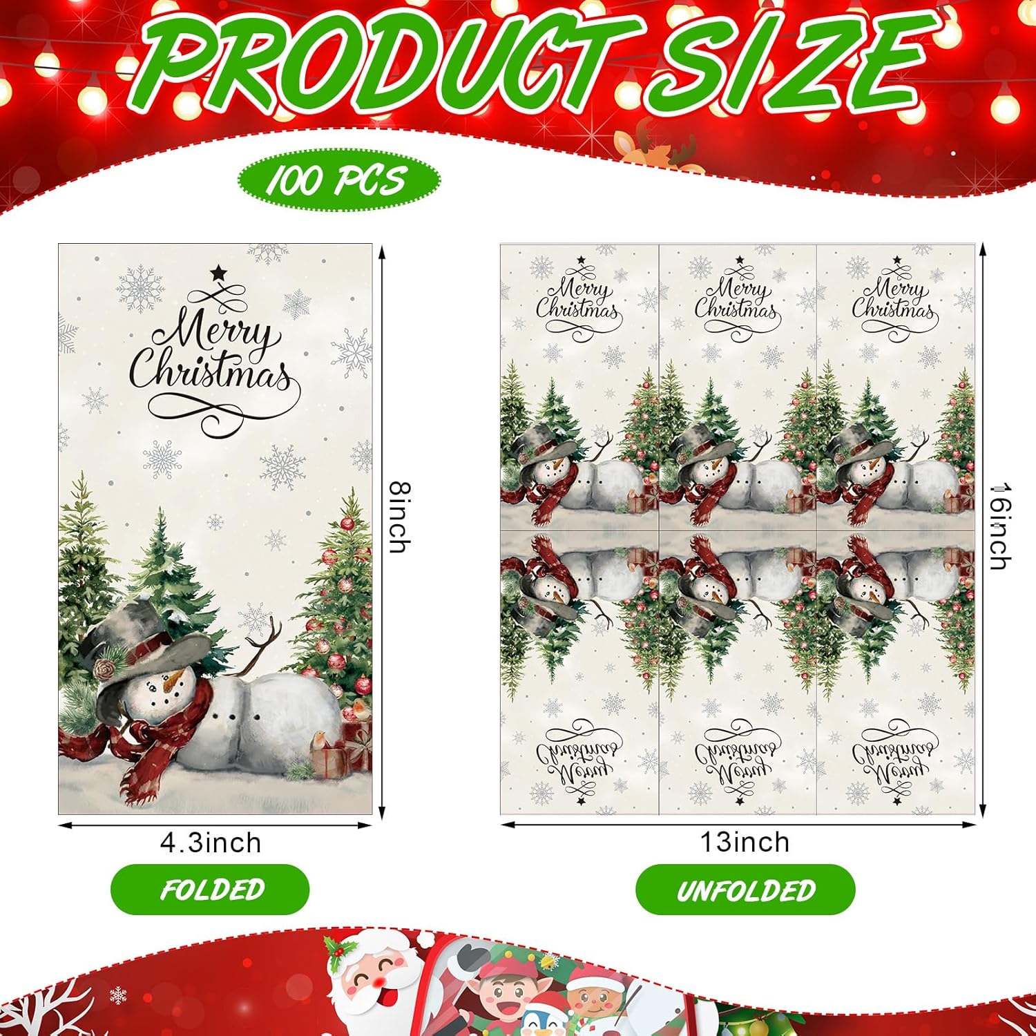 100 Pcs Christmas Snowman Napkins Paper Merry Christmas Guest Napkins Disposable Xmas Paper Hand Towels For Guest Bathroom Dinner Decorative Kitchen Dining Table Party Supplies(White)