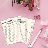 Wildflowers Bridal Shower Game Cards, Who Knows Bride Best Game Cards For Wedding Shower Engagement Party Bachelorette Party Reception, Bridal Shower Decorations, Set Of 25-06